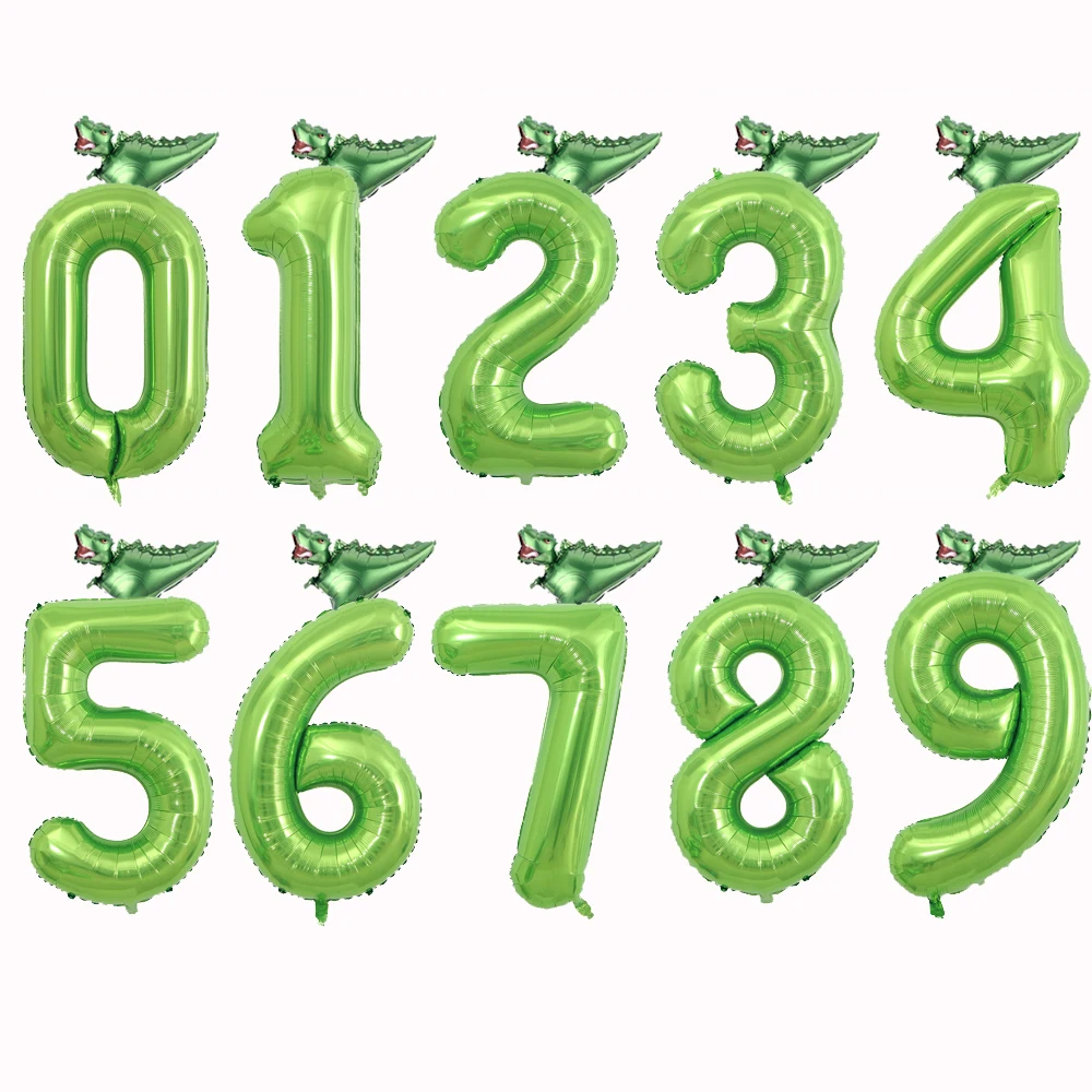 

2pcs Dinosaur 40inch Number Foil Balloons Green Number Balloon Jungle Party Helium Crown Boy Birthday Baby Shower Globos Decor