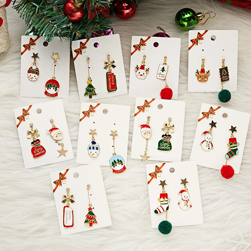 

New Design Asymmetric Earrings For Women Trendy Bijoux Xmas Tree Elk Bells Snowman Santa Claus Pendientes Hot Christmas Gifts