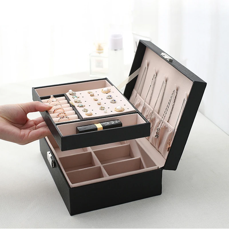 

2021 New Double-Layer Velvet Jewelry Box European Jewelry Storage Box Large Space Jewelry Holder Gift Box