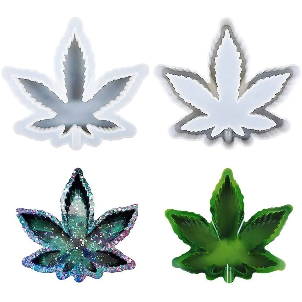 

Ashtray Silicone Mold Mirror Resin Storage Box Decoration Maple Leaf And Hemp Leaf Shape Dual-use Ashtray Mold