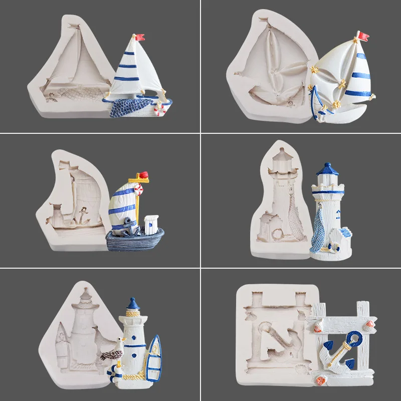 

DIY Silicone Mold Ocean Sailing Ship Lighthouse Baking Accessories Cute Three-dimensional Cake Chocolate Decoration Tools