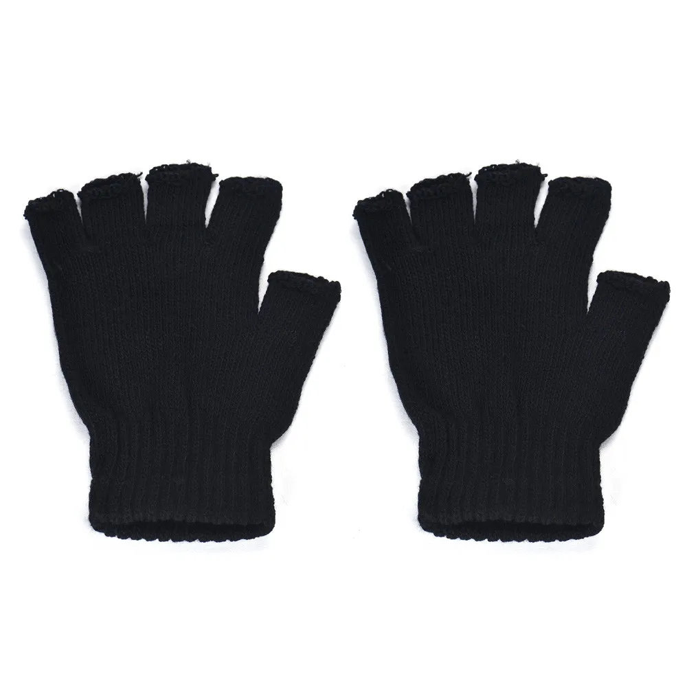 

New 1Pair Men And Women Black Knitted Fingerless Gloves Autumn Winter Outdoor Stretch Elastic Warm Half Finger Cycling Gloves