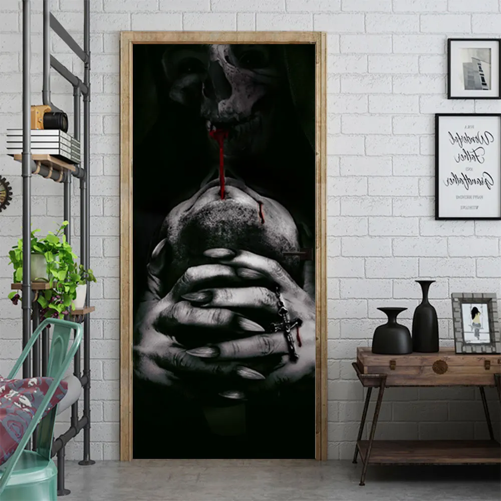 2 шт./компл. 3D Двери обои фрески наклейки на стены для празднования Хэллоуина
