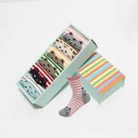 6 pairs womens cartoon socks gift box colorful striped cat cotton sock ladies harajuku calcetines funny happy cool sock female