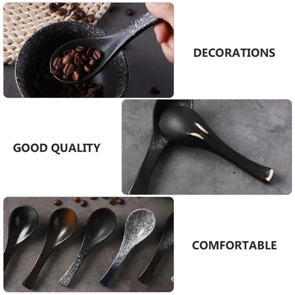 

6Pcs Ceramic Non-skid Spoon Practical Home Soup Spoon Simple Rice Eating Spoon