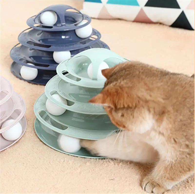 

Three Levels Pet Cat Toy Training Amusement Plate Kitten Tower Tracks Disc Cat Intelligence Amusement Triple Disc Tumbler