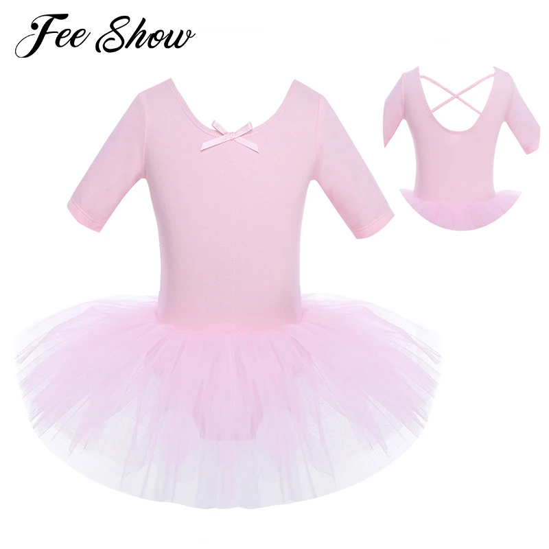 

Ballet dress Kids Half Sleeves Cotton Dance Ballet Tutu Dress Leotard Girl Gymnastics Dancewear Ballerina Party Costumes
