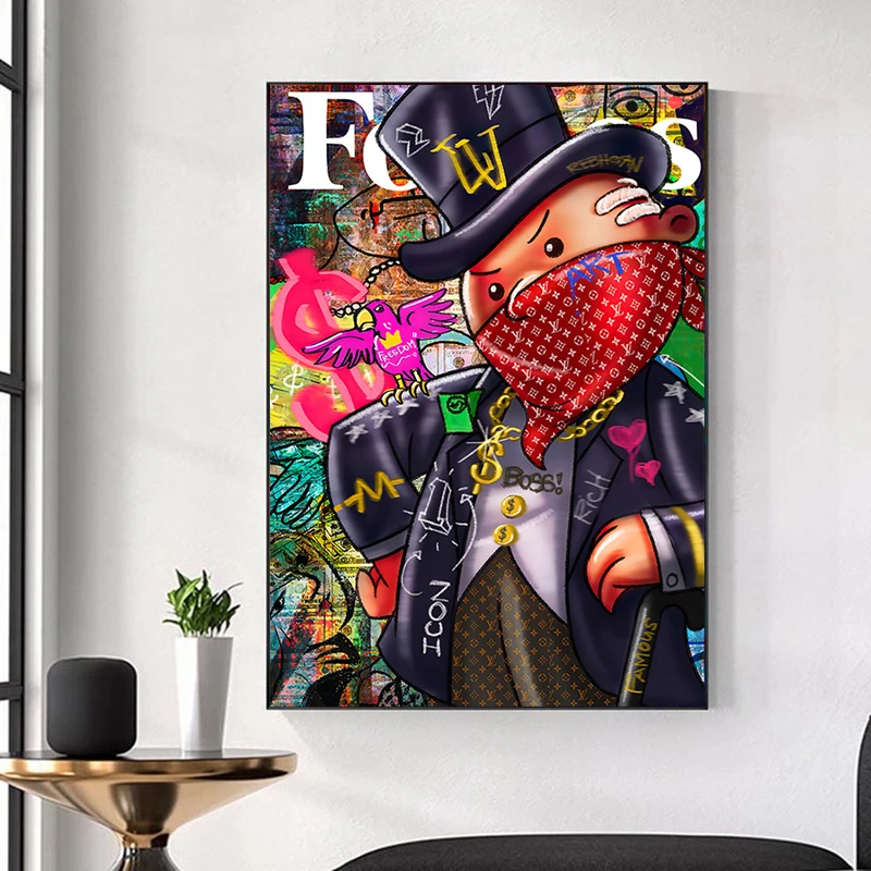 

Canvas Graffiti Artwork Monopoly Canvas Posters and Prints Rich Man Street Wall Art Painting Pictures for Modern Living Room