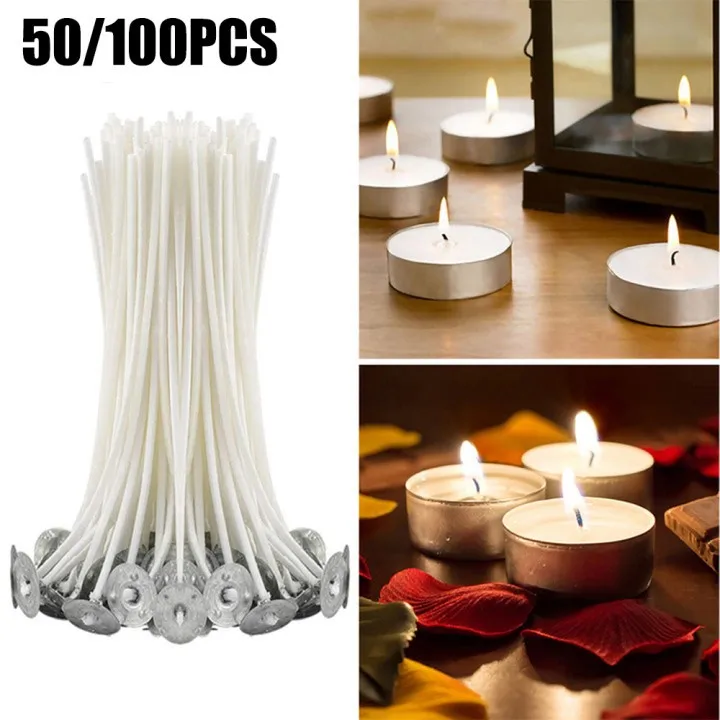 

50 X 100mm-10cm Pre Waxed Wicks For Candle Making With Sustainers Pure Cotton Core DIY Candle Making Pre-waxed Wicks Party