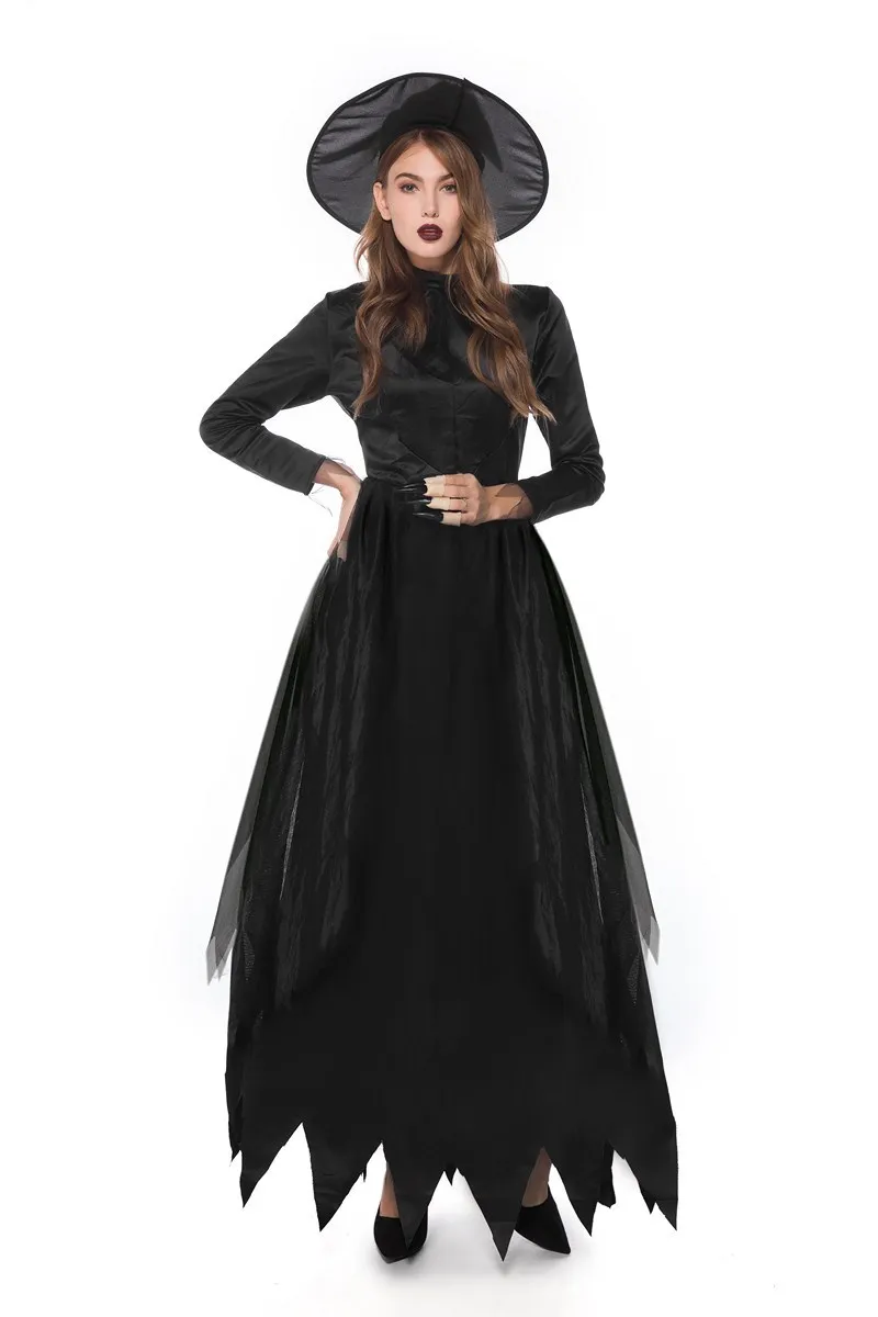 

New Arrival Women's Witch Costume Role Play Witch Dress Cosplay Halloween Party with Hat Long Witch Costumes Party