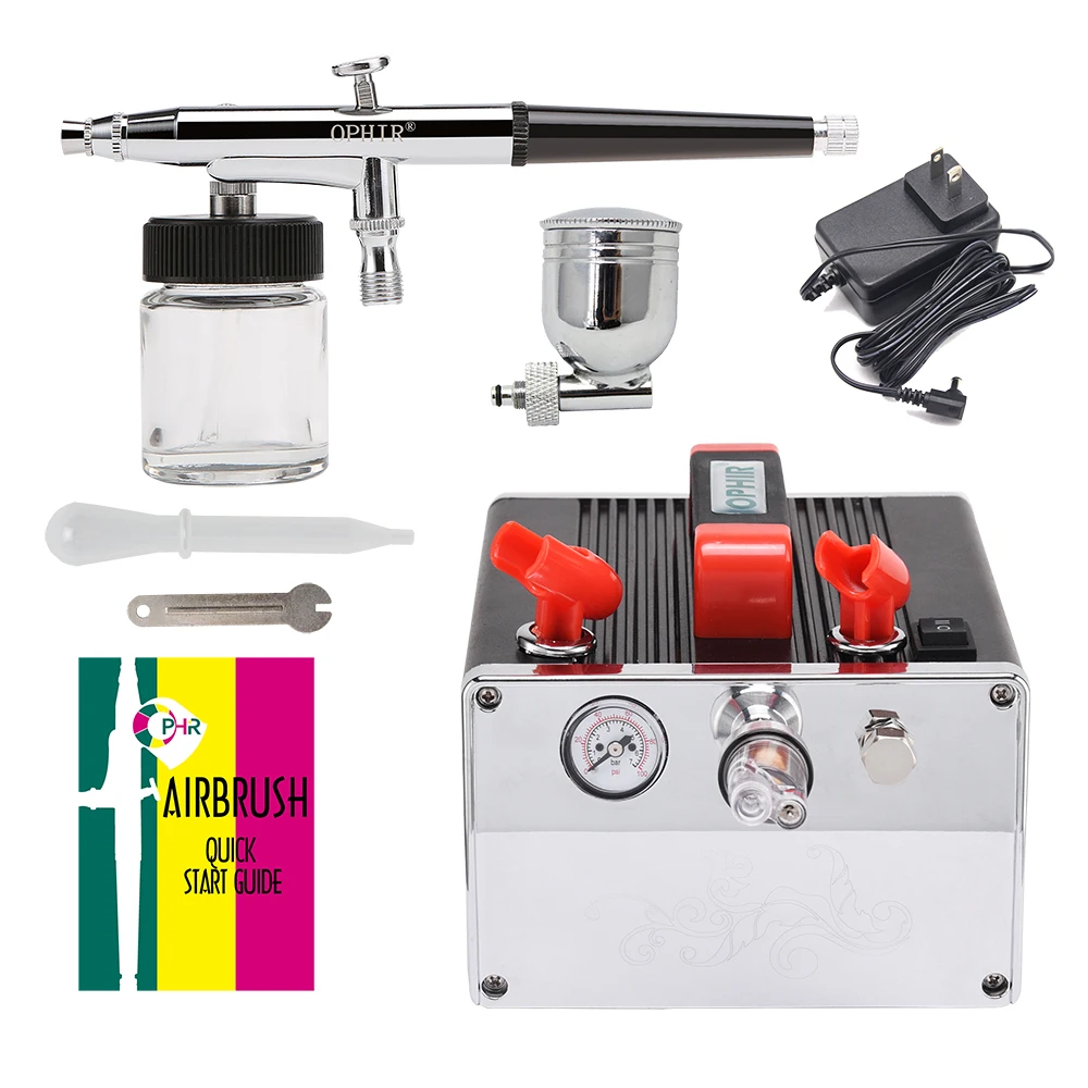 

OPHIR Mini Air Compressor & 0.3mm Dual-Action Gravity Feed Airbrush Set for DIY Hobby Model Car Painting Tattoo AC061B+005