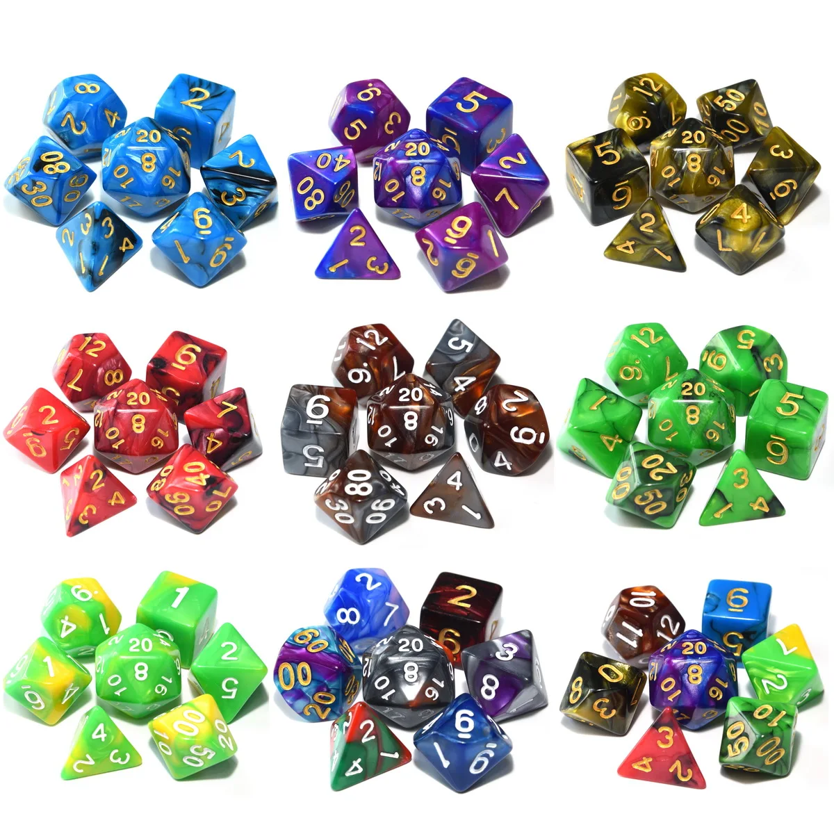 Двухцветные Акриловые многогранные игральные кости с сумкой на шнурке для