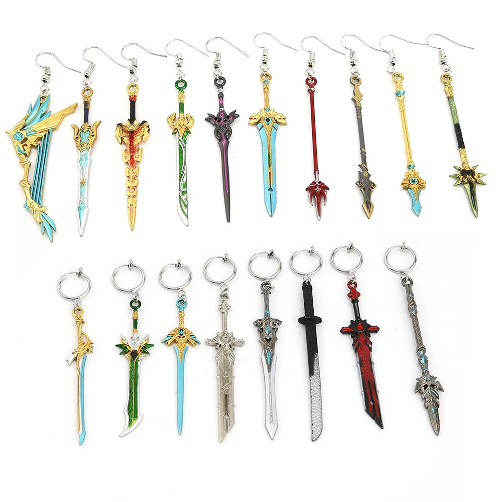 

Game Genshin Impact Weapon Earrings Hanging Piercing Cosplay Wolf Gravestone Skyward Spine Blade For Women Gift Accessories