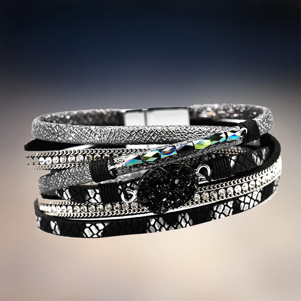 Камень подарок уникальный браслет несколько слоев PU кожаный женский