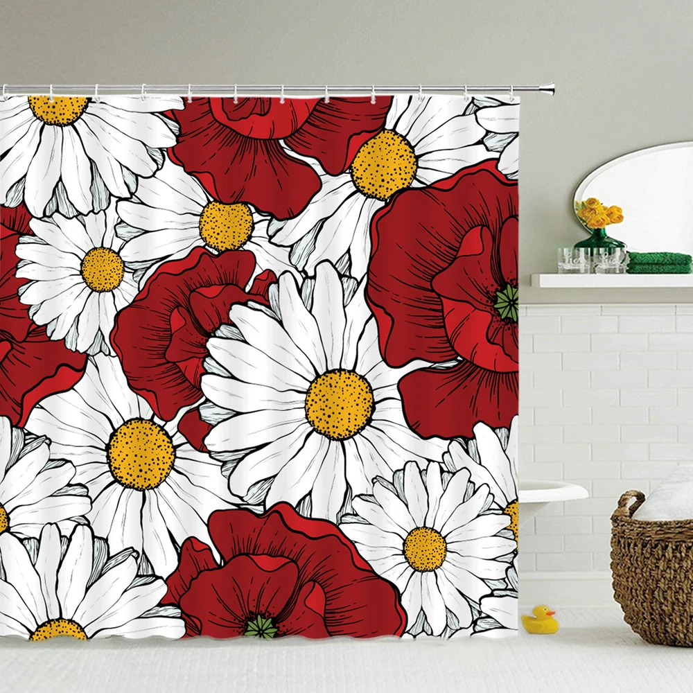 

Bloom Flowers Shower Curtain Bathroom Screen Decoration Large 240X180cm 3D Print Floral Bath Curtains Waterproof Washable Fabric