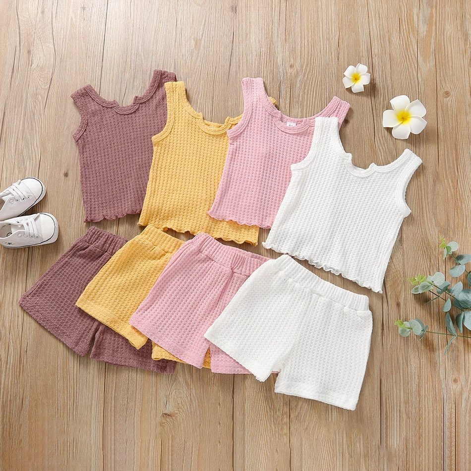 

Summer Clothing Set Girls Cotton&Linen T-Shirts Tops + Kids Shorts Pants Solid 2pcs Short Sleeve Outfits Boy Girl 1-5 Years Old