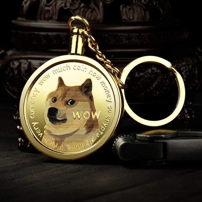 

Dogecoin Gold Plated Commemorative Coin Collectible + Keychain Dogecoin Edition Collectible Copper Plating Tokened Craft Gift