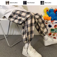 plaid straight pants men women casual nine point sports drawstring harlan pants loose all macth trend male trousers four seasons