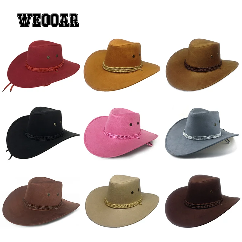 Замшевая Женская Ковбойская шляпа с большими полями в западном стиле Мужская