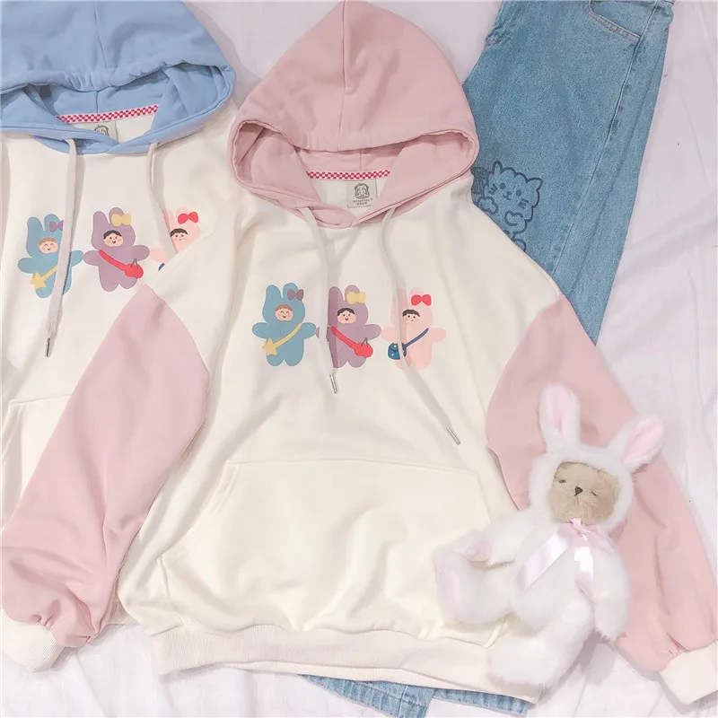 Японский Kawaii Женский свитшот Харадзюку С мультяшным принтом толстовка стиль Mori Girl преппи Прекрасный пуловер с длинными рукавами Топы для студентов