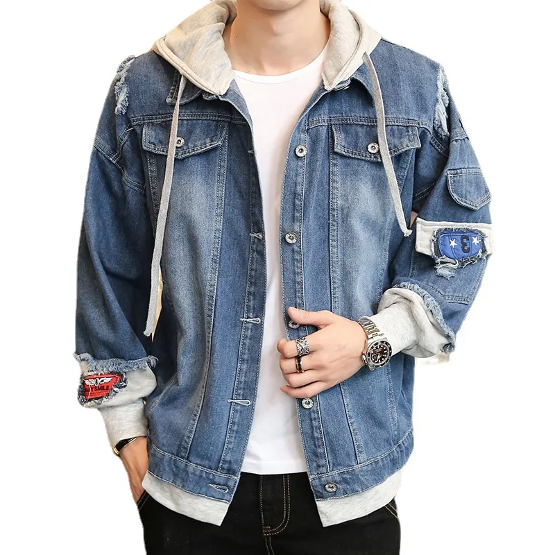 

Denim jacket men's 2021 spring and autumn casual hooded jacket Korean style trend loose top clothes