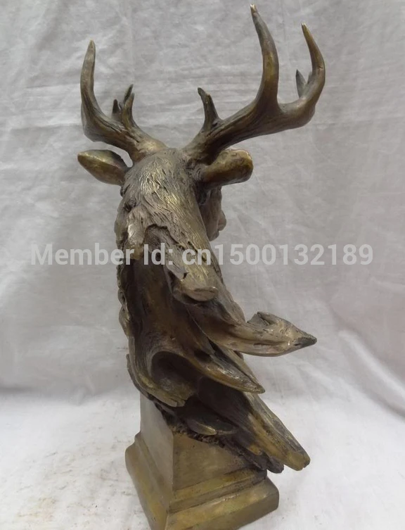 005 16 &quotбронзовые скульптуры животных украшения JiXiang овец голова оленя статуя (A0414)