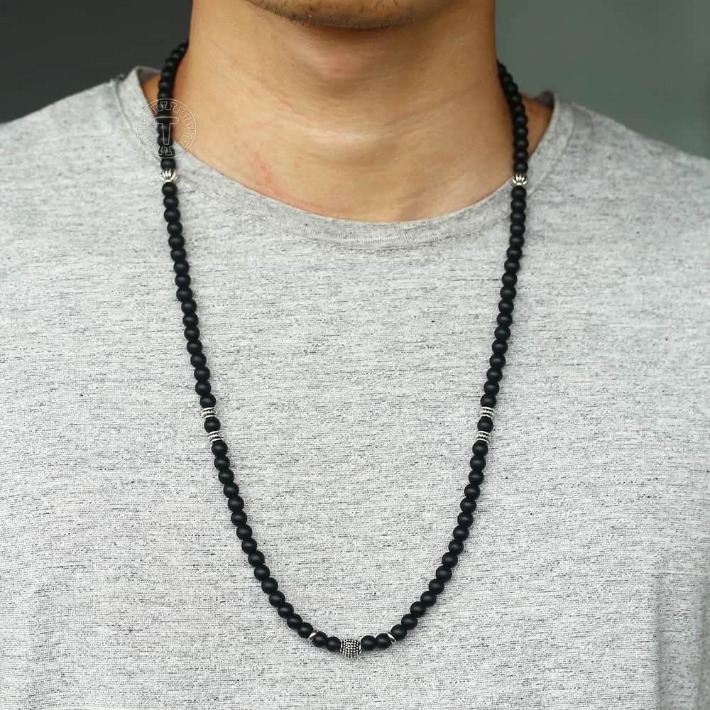 Уникальное мужское ожерелье искусственная подвеска матовое черное из бисера