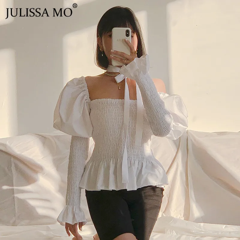 JULISSA MO винтажный буф с рукавами блузки рюшами женские белые рубашки квадратным