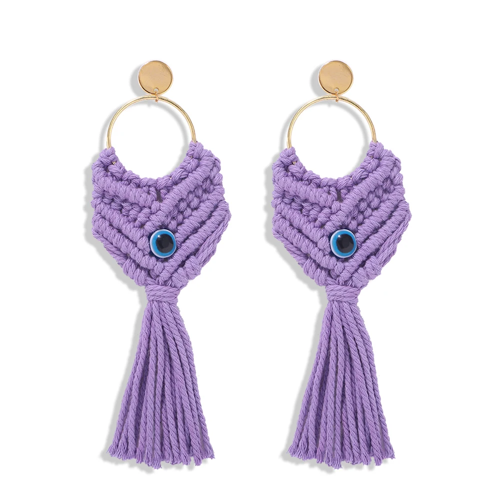 Лучшие женские Модные фиолетовые серьги с кисточками из бисера гвоздики ручной