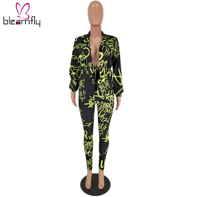 Зимний женский комплект длинный рукав с буквенным принтом галстук рубашка топ