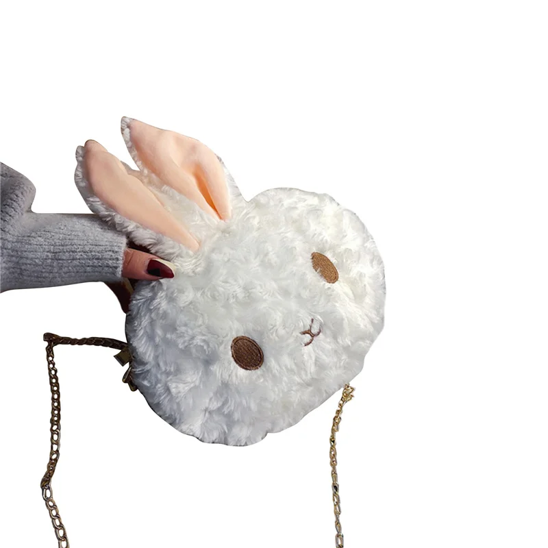 Little Girl\u2019s Plush Crossbody Purse Cute Rabbit Shoulder Bag Travel Satchel with Pearl Strap |