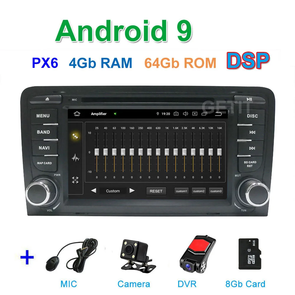 DSP 64G PX6 Android 9,0 автомобильный DVD видео стерео плеер gps навигация для Audi A3 8P 2003-2012 S3 2006-2012 RS3 Sportback 2011 - Цвет: DSP PX6 CAM DVR SD