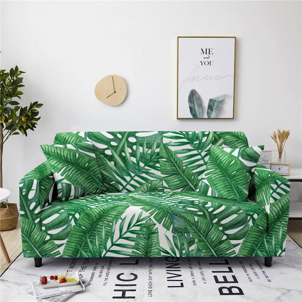 

2021 Tropical Plants Elastic Sofa Cover All-Inclusive Leaves Universal Sofa Covers for Living Room Home Decor Couch Cover