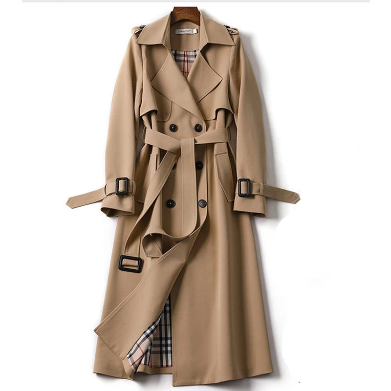 

Trench Coats Stylish Double Breasted Sashes Oversized Female Windbreaker 2021 New 3XL Winter Long Coat Women Turn-down Collar