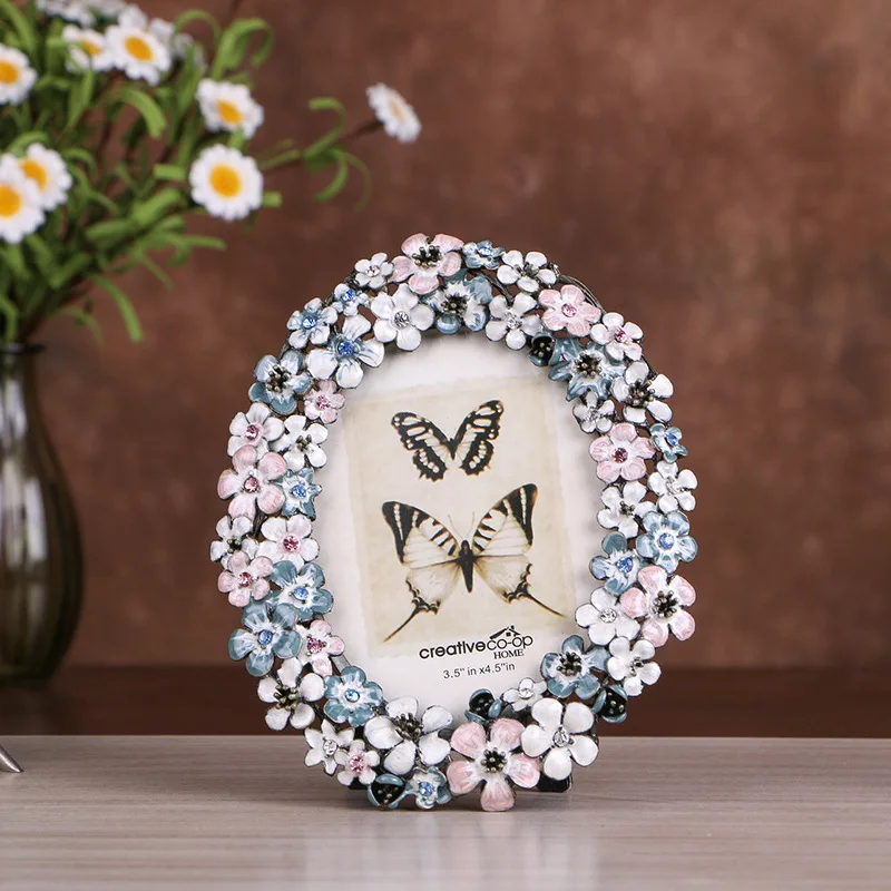 

European-style idyllic enamel color metal wreath picture frame creative home decoration picture frame set the stage wedding
