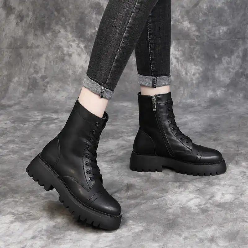 

Thick heel thick soled Martin boots women's shoes leather sandals British locomotive boots high top middle tube women's shoes