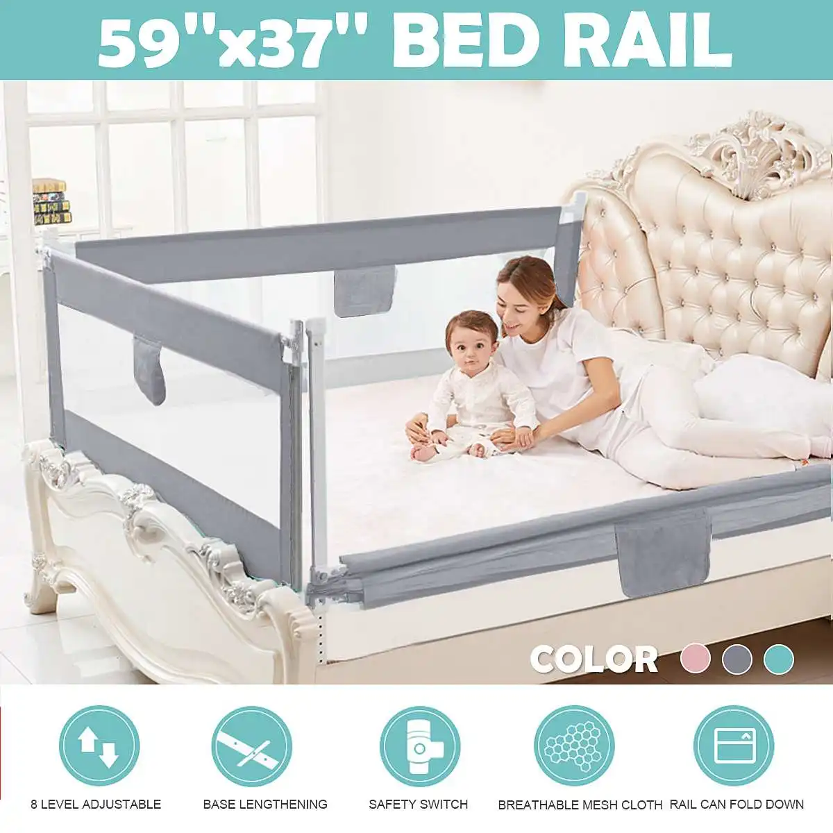 

Portable Baby Bed Fence Kid Playpen Safety Gate Child Care Barrier for Bed Crib Rails Security Fencing Children Guardrail 1.5M