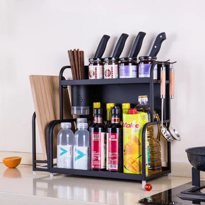 Черная кухонная полка из нержавеющей стали двойная настенная для приправ