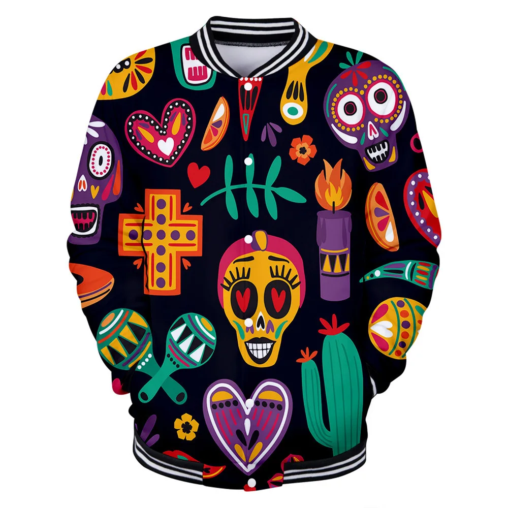 Мужская бейсбольная куртка с 3d-изображением дня мертвецов и черепа куртка-бомбер