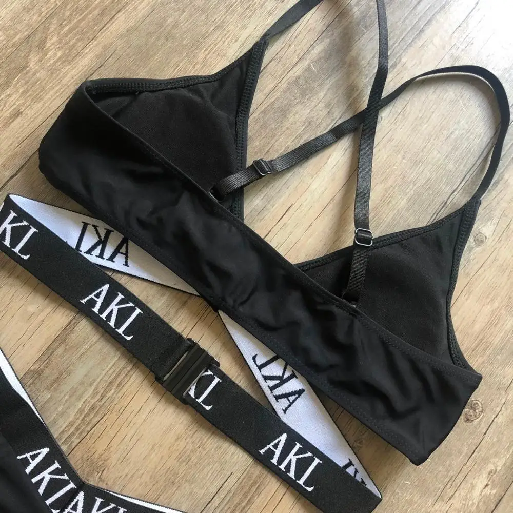 

Hot Stamp Sexy girl bikini set high waist Letter print bikini push up casual sport bikini tanga sexy Fashion swimwear women 2020