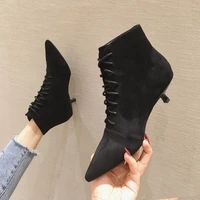 2020 new all match small heel short boots women spring and autumn low heel nude boots pointed toe stiletto martin boots winter