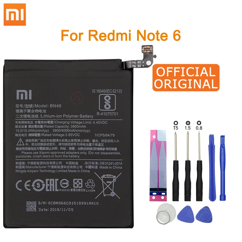 Аккумулятор для телефона Xiao mi BN46 для Xiao mi Red mi Note 6 3900 мАч, сменные батареи, Бесплатные инструменты