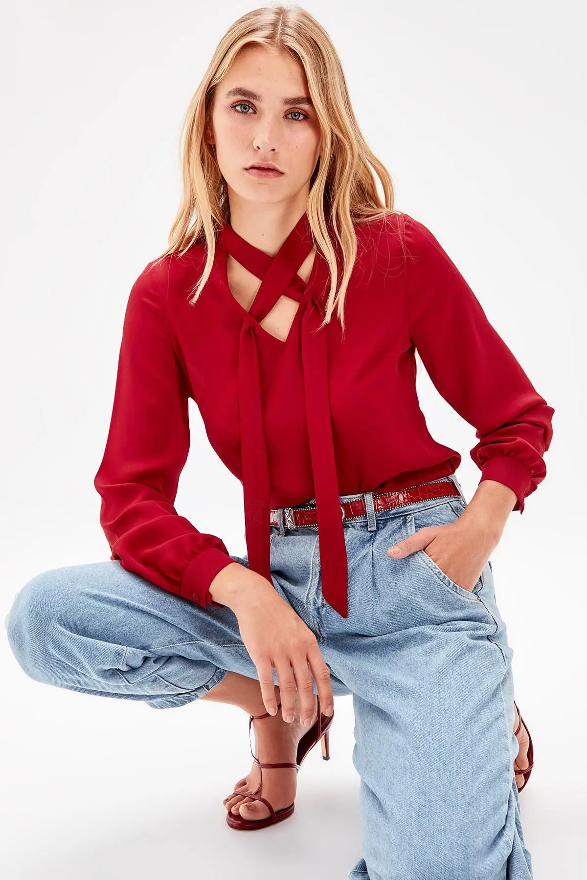 Trendyol бордовая муфта detayl'bluz TWOAW20BZ0238