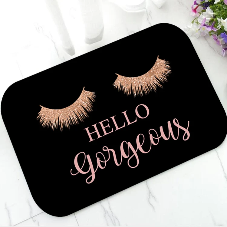 Фото Элегантная доска Hello Beautiful Hello Великолепный дверной коврик для ванной Золотые ресницы Противоскользящий резиновый коврик Ковер Современный декор №2
