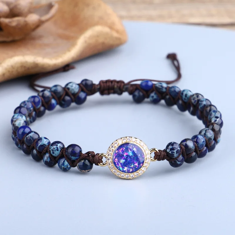 

Chakra Natural Opal Stone Beaded Yoga Bracelet Handmade Braided Slip Knotted Bracelets For Women Men Friendship Jewelry Gifts