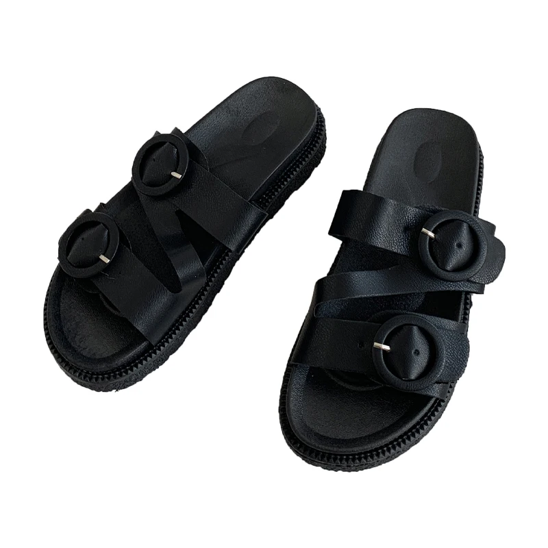 

Slippers Casual Shoes For Girls Slides Slipers Women Luxury Lady Flat Soft 2021 Summer Basic Rome PU Rubber Flat Shoes Female La