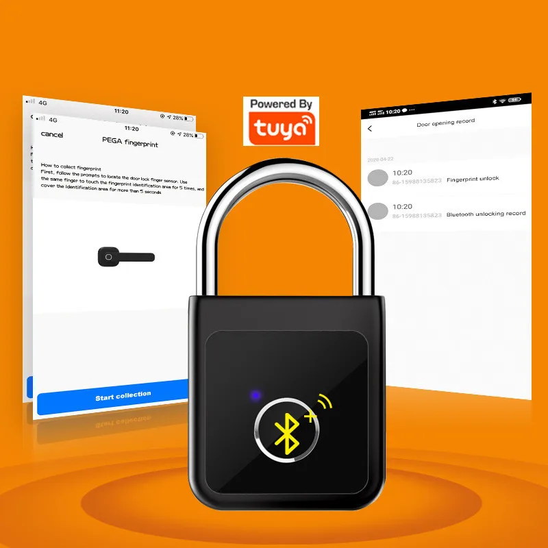 

Fingerprint Padlock Tuya APP Bluetooth Waterproof Smart Lock USB Rechargeable Security Keyless Lock for School Locker Gym