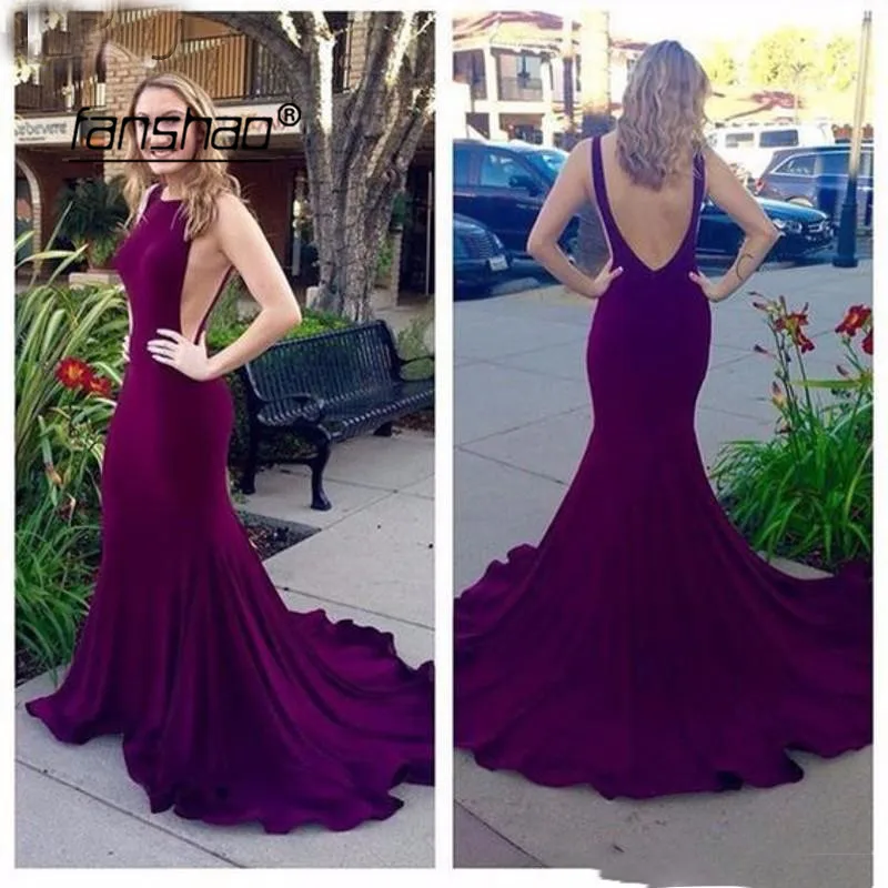 

Satin Backless Evening Dress Mermaid Simple Purple Special Occasion Islamic Dubai Saudi Arabic Evening Gown Prom Dress