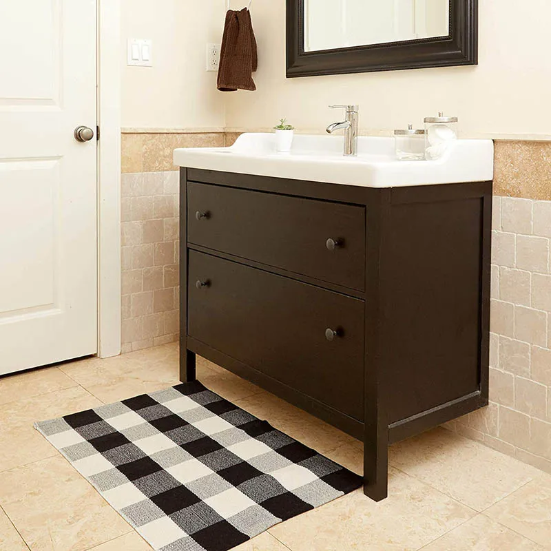 Хлопковый льняной ковер для гостиной черные и белые современные клетчатые