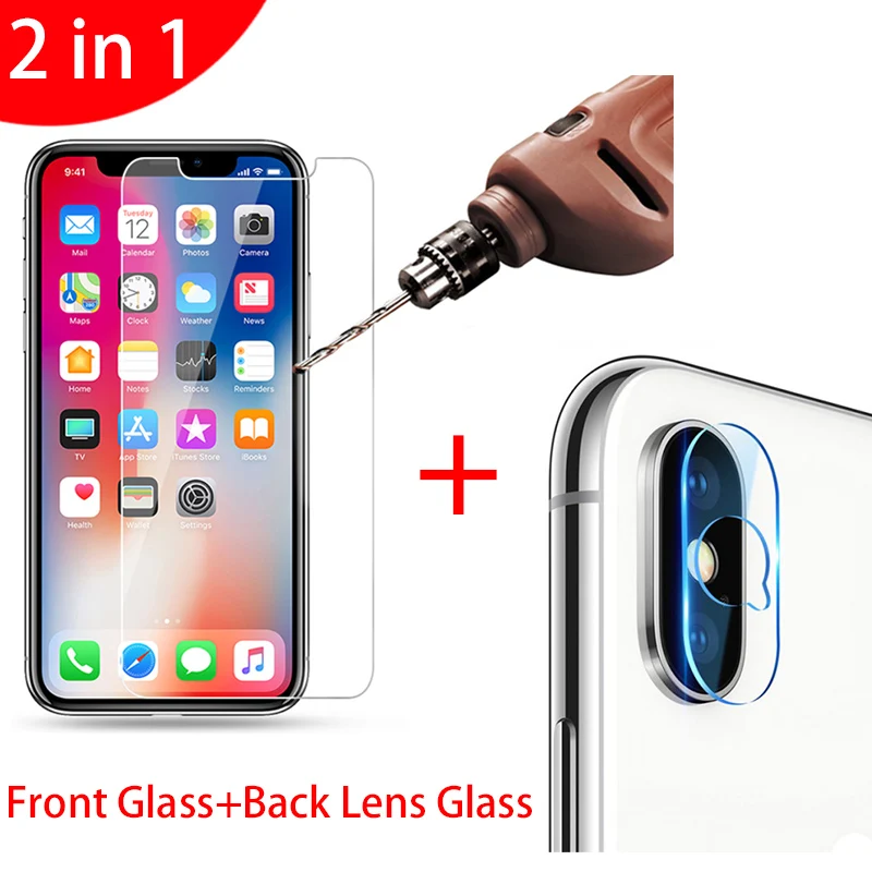 2 в 1 Защитное стекло для iPhone 12 Pro Max X Len на iphone 7 6 8 XR XS MAX SE защита экрана камеры 11